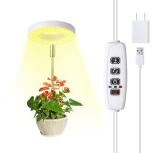 Halo Ring Grow Lights for Small Indoor Plants, Warm+White 48LEDs Full Spectrum Plant Light, Height Adjustable with 5V 2A Adapter, 3/9/12H Timer, 3 Spectral Modes, 10 Dimmable Levels, Angel Ring 1 Pack