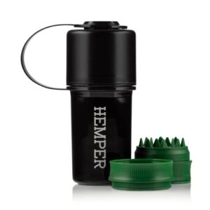 HEMPER Keeper 3-in-1 Herb Grinder with Dual Storage Compartments, Smell-Proof and Water-Resistant Design, Built-In Removable Grinder, Portable & Flexible Tether for On-the-Go Use - (Black)