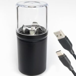 SAITAMA Electric Herb Grinder - Compact & Powerful, USB-C Rechargeable, Stainless Steel Blades, Clear Chamber for Precise Grinding, Fast & Even Grind (Black)