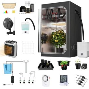 Upgrade 32X32 Integrated Grow Tent Complete Kits System S1000 LED Grow Light Grow Tent Kit 4" Fan Filter and Humidifier (Fan Filter+LED Light+Grow Tents+Irrigation Kit+Clip Fan+Heater+Humidifier)