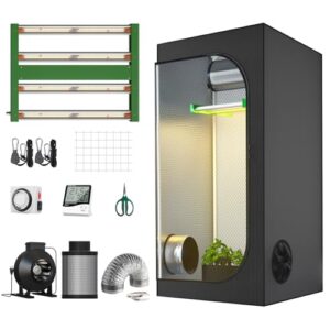 TopoGrow New Tech LED APE600 Full-Spectrum Grow Light+32"X32"X63"Indoor Grow Tent+4" Carbon Filter Exhaust Inline Fan Ventilation Kit Complete for Hydroponic Plant Growing