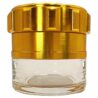 Spice Grinder. 2.5 inch herb grinder with jar attached. Jar offers a larger storage capacity. 3 layer design. Aluminum alloy with glass bottom. (NO Screen Catcher)