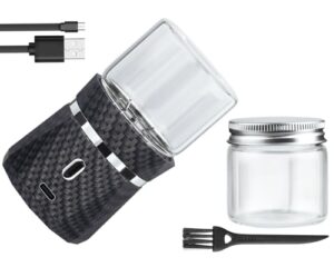 MOFOGDR Electric Grinder Automatic Mini Size Spice Crusher Herbal Grinder with 2PCS Glass Jar of 1.7oz/50ml Rechargeable Herb Grinder (not for grinding nut & coffee bean), Carbon Fiber Pattern