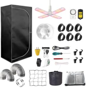 iMeshbean 24"x24"x55" Grow Tent Kit, Complete 2x2 FT High Reflective Mylar Indoor Plant Growing Tent with Full Spectrum LED Grow Light, Black