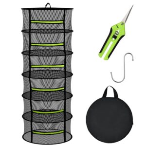 MEKOLIFE Herb Drying Rack with Mesh Design, Hanging Drying Rack with Green Zipper & Garden Pruning Shears – Versatile Plant Drying Solution (6 Layers)