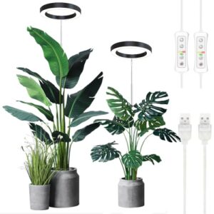 Plant Grow Light,yadoker LED Growing Light Full Spectrum for Indoor Plants,Height Adjustable, Automatic Timer, 5V Low Safe Voltage,Idea for Large Plant Light, 2 Pack