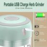 Electric Herb Grinder with Mini Scoop & Brush - 3.5-Inch 3.4oz USB Cordless, Adjustable Coarse to Fine Grind for Spices/Garlic/Herbs - Waterproof Portable Food Chopper (Green)