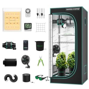 MARS HYDRO 2x2 Grow Tent Kit Complete System with 10 Speed Clip Fan,100W TS600 LED Full Spectrum Grow Light,24"x24"x55" 1680D High Reflective Mylar Grow Tent,4 inch 205 CFM Smart Ventilation System