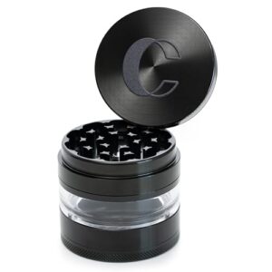 Cinder Brands - Clear Cut 4 Piece Herb Grinder – 2.75" Manual Dry Herb Grinder, Spice Mill with Transparent Storage Chamber & Diamond-Sharp Teeth, Aluminum Alloy, Portable, Easy-Clean Design