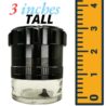 Spice Grinder. 2.5 inch herb grinder with jar attached. Jar offers a larger storage capacity. Anodized Aluminum alloy with glass bottom. (Black, 2.5 Inches x 3 Inches)