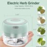 Electric Herb Grinder with Mini Scoop & Brush - 3.5-Inch 3.4oz USB Cordless, Adjustable Coarse to Fine Grind for Spices/Garlic/Herbs - Waterproof Portable Food Chopper (Green)