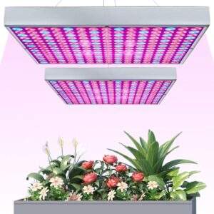 i-Venoya LED Grow Light for Indoor Plants Growing Lamp 225 LEDs UV IR Red Blue Full Spectrum 75W LED Plant Lights Bulb Panel for Hydroponics Greenhouse Seedling Veg and Flower (2 Pack)