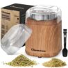 Hermolante Electric Herb Spice Grinder, 200 w Electric Grinder with Stainless Steel Blade and Cleaning Brush, Compact Size Grinders for Herbs and Spices - 5.11in (Wood Grain)