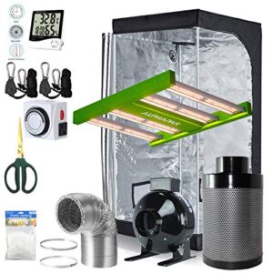 BloomGrow Alphapar 100W New Tech Professional Full Spectrum Sunlike LED Grow Light Fixture + 32''x32''x63'' Grow Tent + 4'' Fan Filter Combo Ventilation Kit Growing Complete Kit Indoor Plant Growing