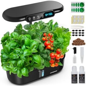 Ahopegarden Indoor Herb Garden Kit: 12 Pod Hydroponics Growing System kit with LED Grow Light, LCD Display, Smart Environmental Detection,Hydroponic Planter for Vegetables, Lettuce, Home Gardening