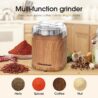 Hermolante Electric Herb Spice Grinder, 200 w Electric Grinder with Stainless Steel Blade and Cleaning Brush, Compact Size Grinders for Herbs and Spices - 5.11in (Wood Grain)