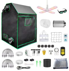 Grow Tent Kit Complete System High Reflective Mylar Indoor Grow Tent Hydroponics Growing Tent with Full Spectrum LED Grow Light Observation Window, Ventilation Fan,Carbon Filter (48" x 48" x 80")