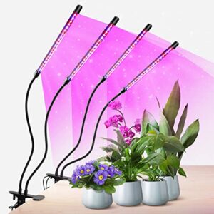 GROWSTAR Plant Lights for Indoor Growing, Red Blue Spectrum 4 Heads Clip Grow Lamps with 10 Feet Cables for Seeding Blooming and Fruiting(2 Pack)
