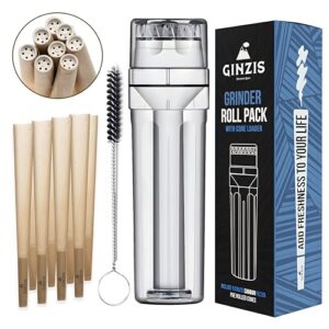 Ginzis 3-in-1 Portable Herb Grinder and Cone Filler – Travel-Friendly Rolling Accessory Kit with Built-in Storage – Includes 8 Carbon-Filtered Paper Cones
