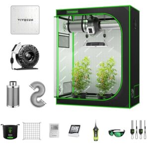 VIVOSUN GIY 4x2 Grow Tent Complete System, 4 x 2 ft. Grow Tent Kit Complete with VS1000 Led Grow Light, 4 Inch 203 CFM Inline Fan, Carbon Filter and 8 ft. Ducting Combo, 48" x 24" x 60"